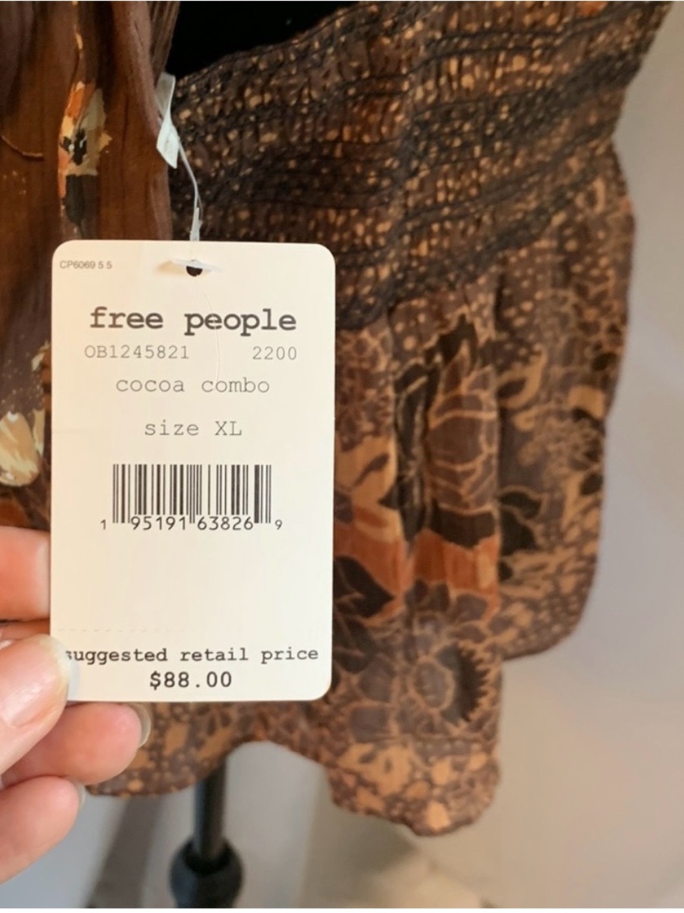NWT, Free People Cocoa Combo Floral, Smocked Peplum Halter - Picture 4 of 5